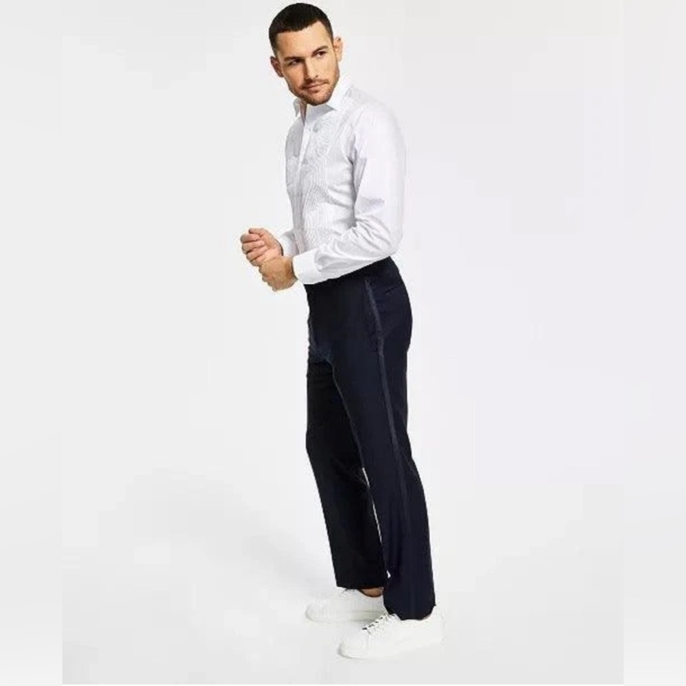 Alfani Men's Slim Fit Stretch Tuxedo Striped Navy Blue Dress Pants - NWT